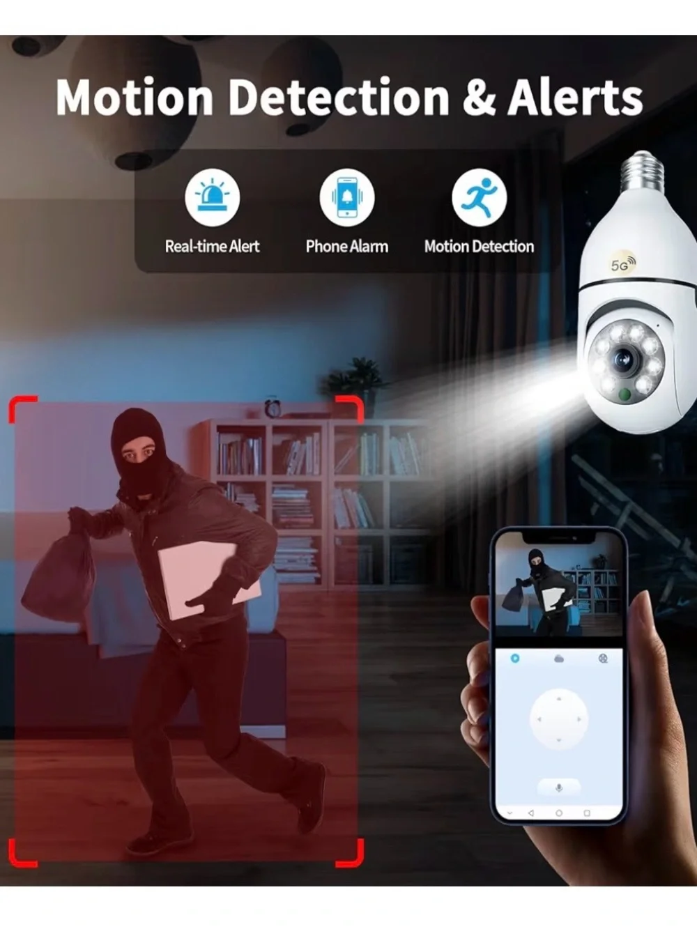 5G 2K HD WiFi Security Camera Bulb - White